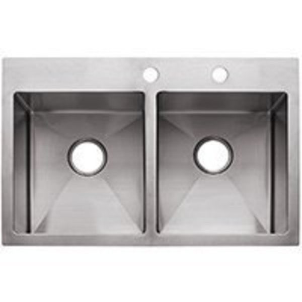 Franke FRANKE Vector HF3322-2 Kitchen Sink, 14-9/16 in W, 16-3/4 in D Bowl, Top Mounting, Stainless Steel HF3322-2